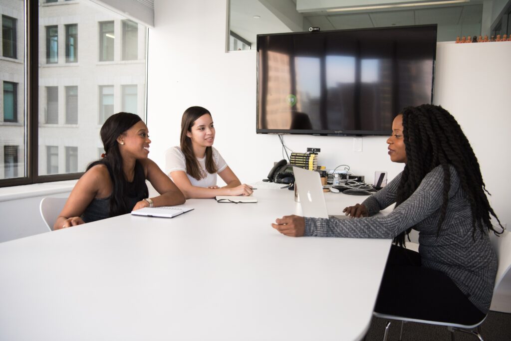 An interview in an office.