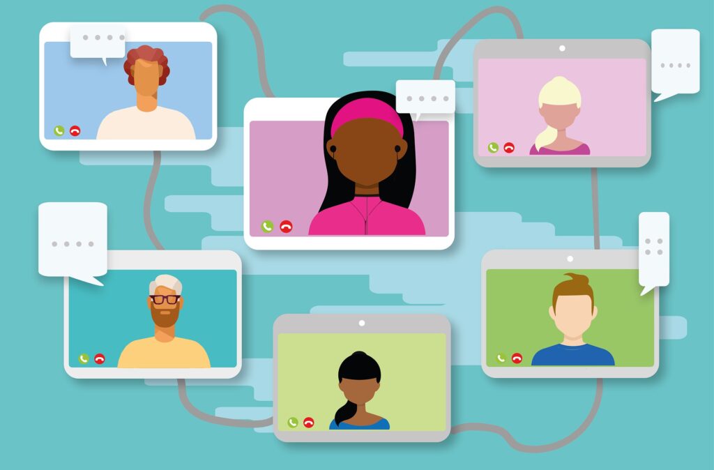 graphic of six people video conferencing